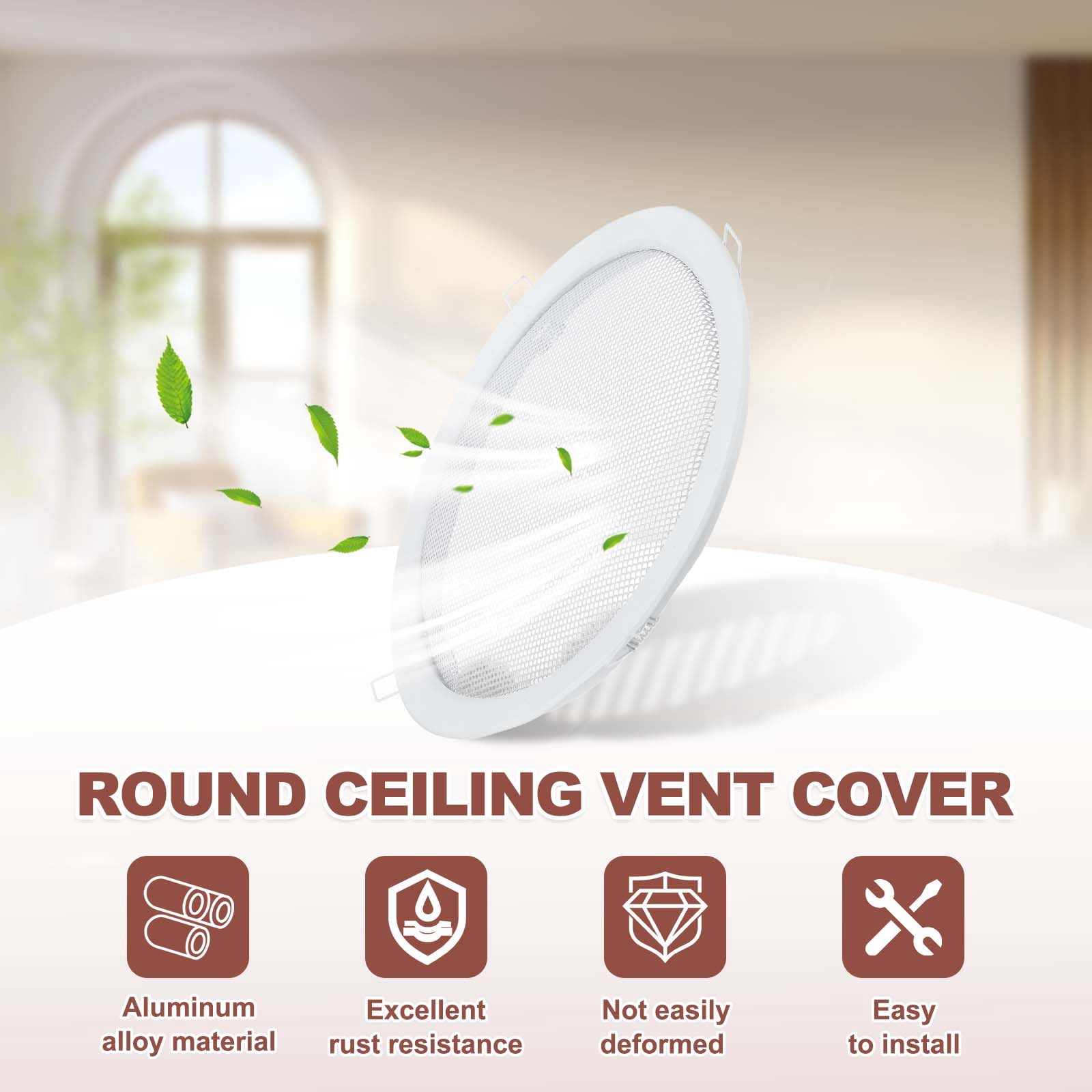 Uxcell Round Ceiling Vent Cover (230mm / 9" Duct Opening Size) - Aluminum Alloy Ceiling Air Grille Soffit Exhaust Vent Micro Hole Mesh Cover Plate for Bathroom Home Kitchen, White