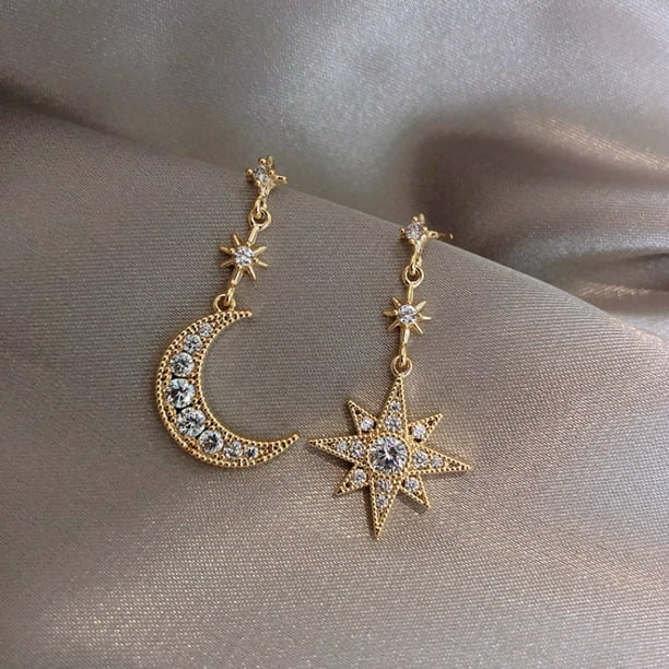 Crystal Trendy Star Women Dangle Earrings Star-moon Asymmetric Earrings  Drop Earrings Jewelry Earrings