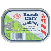Beach Cliff Sardines in Soybean Oil with Hot Green Chilies, 17g Protein per serving in 3.75 oz Can