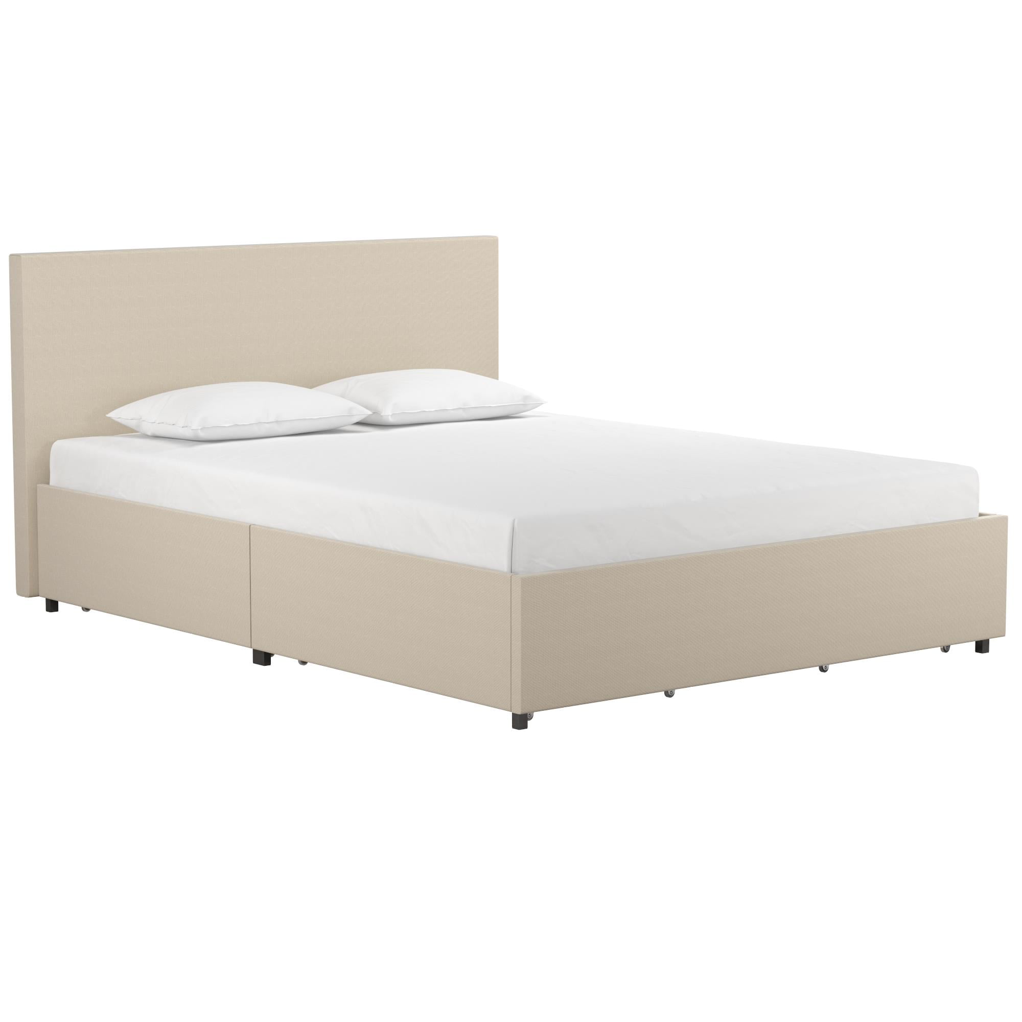 Novogratz Full Size Contemporary Linen Upholstered Beds, Ivory