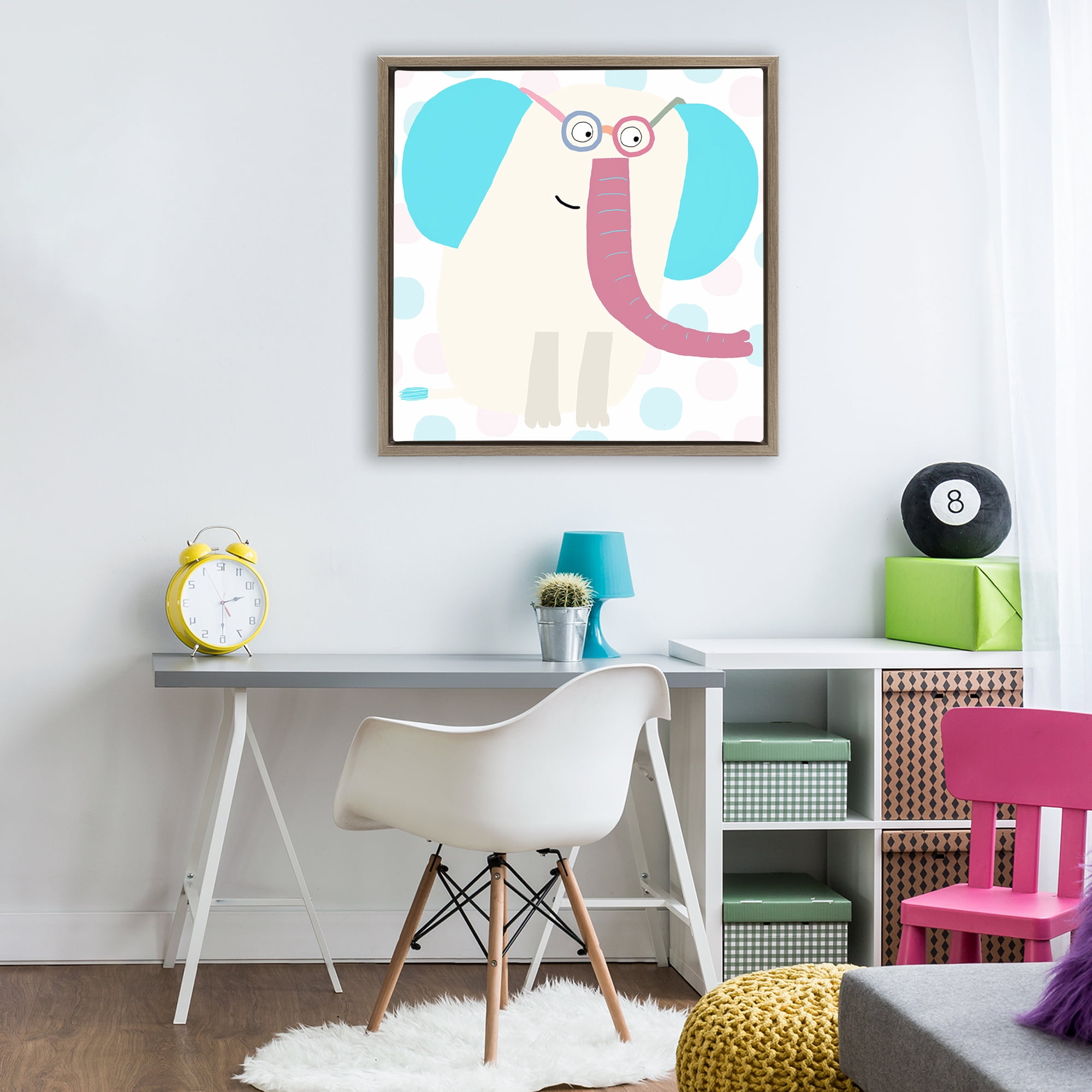 Stupell Industries Electric Blue Elephant Brown Framed Floater Canvas Wall Art, design by Carla Daly