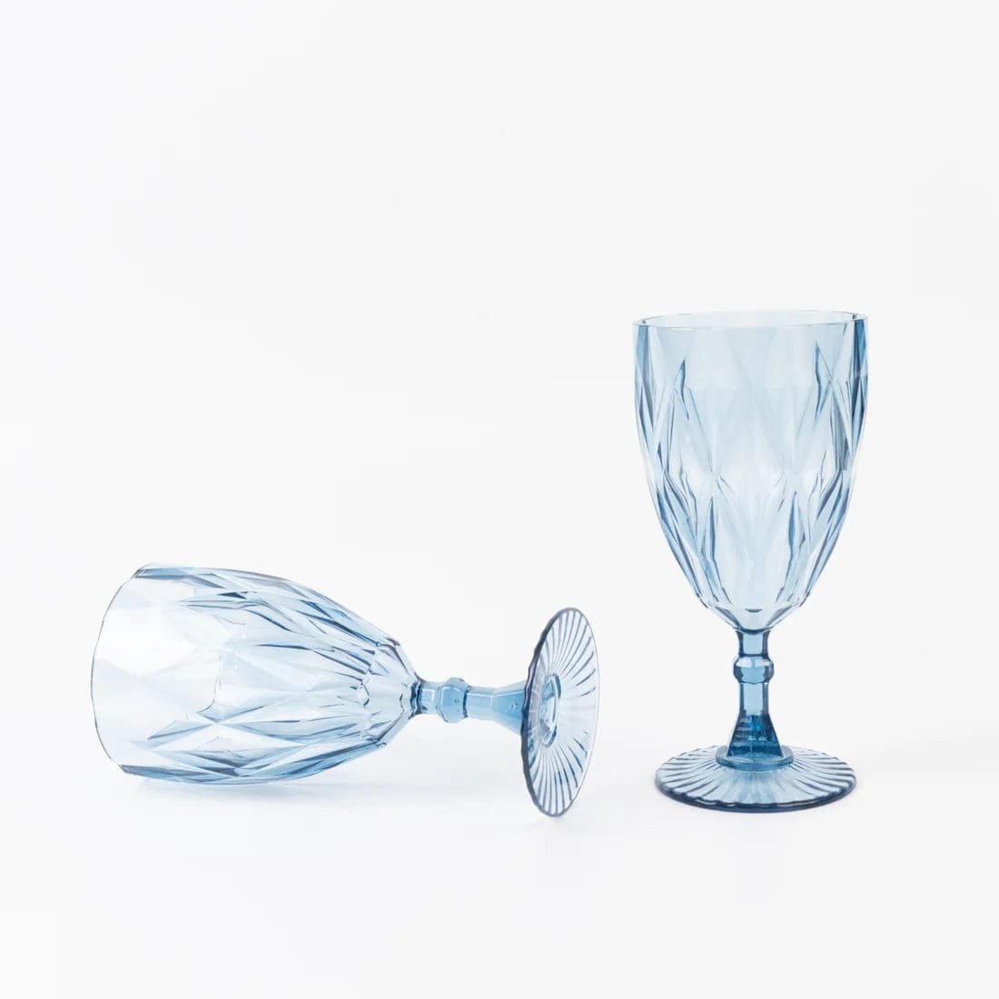 Balsa Circle 12 Dusty Blue 11oz Vintage Diamond Cut Plastic Wine Glasses Wedding Supplies