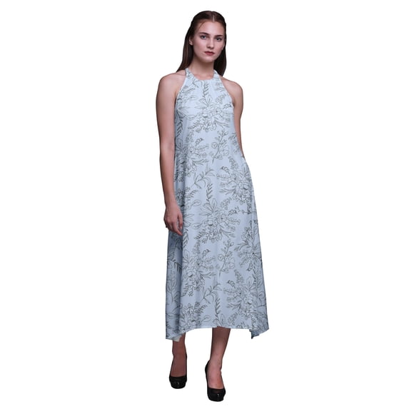 Bimba Watercolor Summer Holiday Party Halter Neck Beachwear Women Backless Dress-XXX-Large