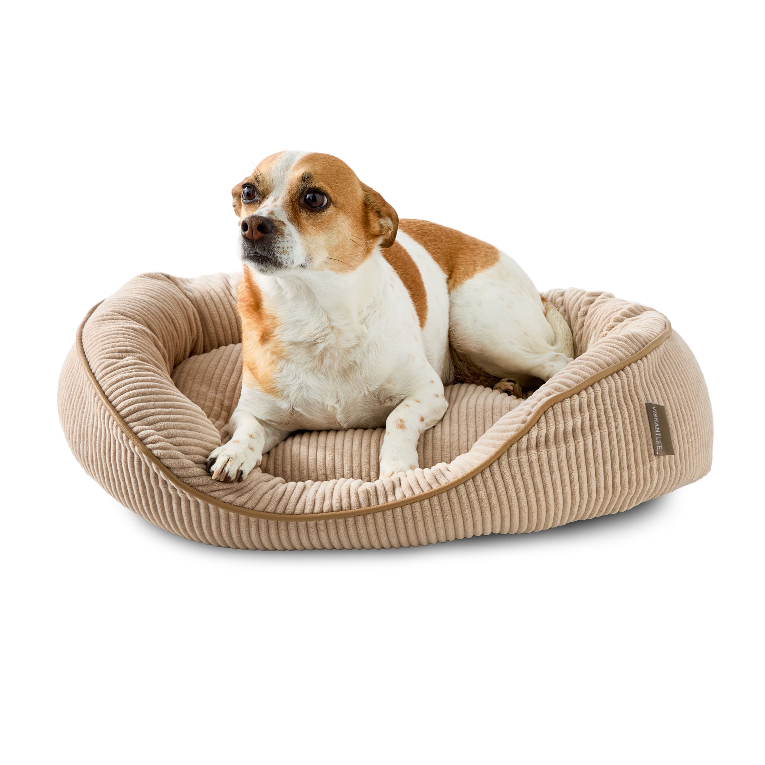 Vibrant Life Small Oval Corduroy Cuddler Pet Bed, Tan, 22" x 15"