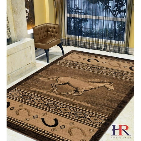 Horse Fleece Rugs Lodge, Cabin Nature and Animals Area Rug - Southwestern Design Cabin Area Rug - Abstract, Chocolate-Horse/Horse Shoe ()