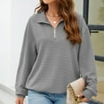 thumbnail image 3 of AherBiu Fall Tops for Women Casual Loose Quarter Zipper Lapel V Neck Long Sleeve Pullover Sweatshirts, 3 of 6