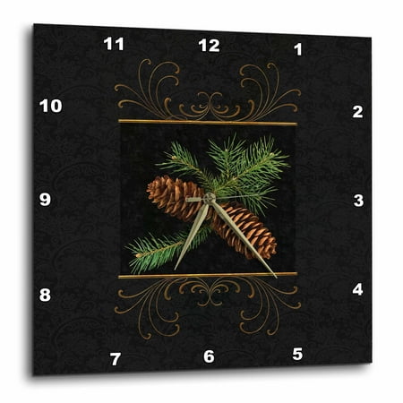 3dRose Rich black damask and gold swirls Winter Pine Cone 