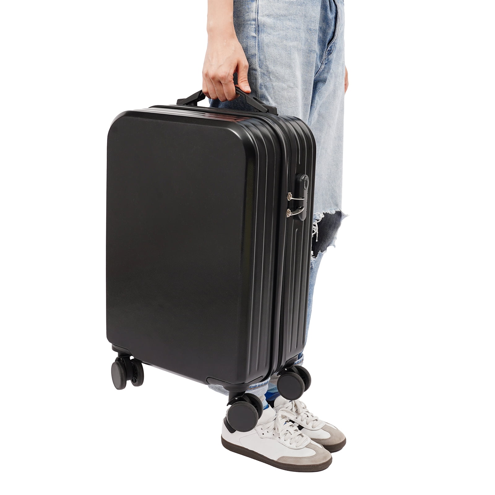 40kg/88.18 Lbs Freestanding Black Carry on Luggage Rectangular Travel Luggage Suitcase for Short-distance Domestic