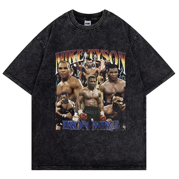 Mike Tyson-Camiseta Vintage lavada para hombre, Camisa de algodón de gran tamaño, ropa de calle Retro, Camiseta de cuello redondo de verano