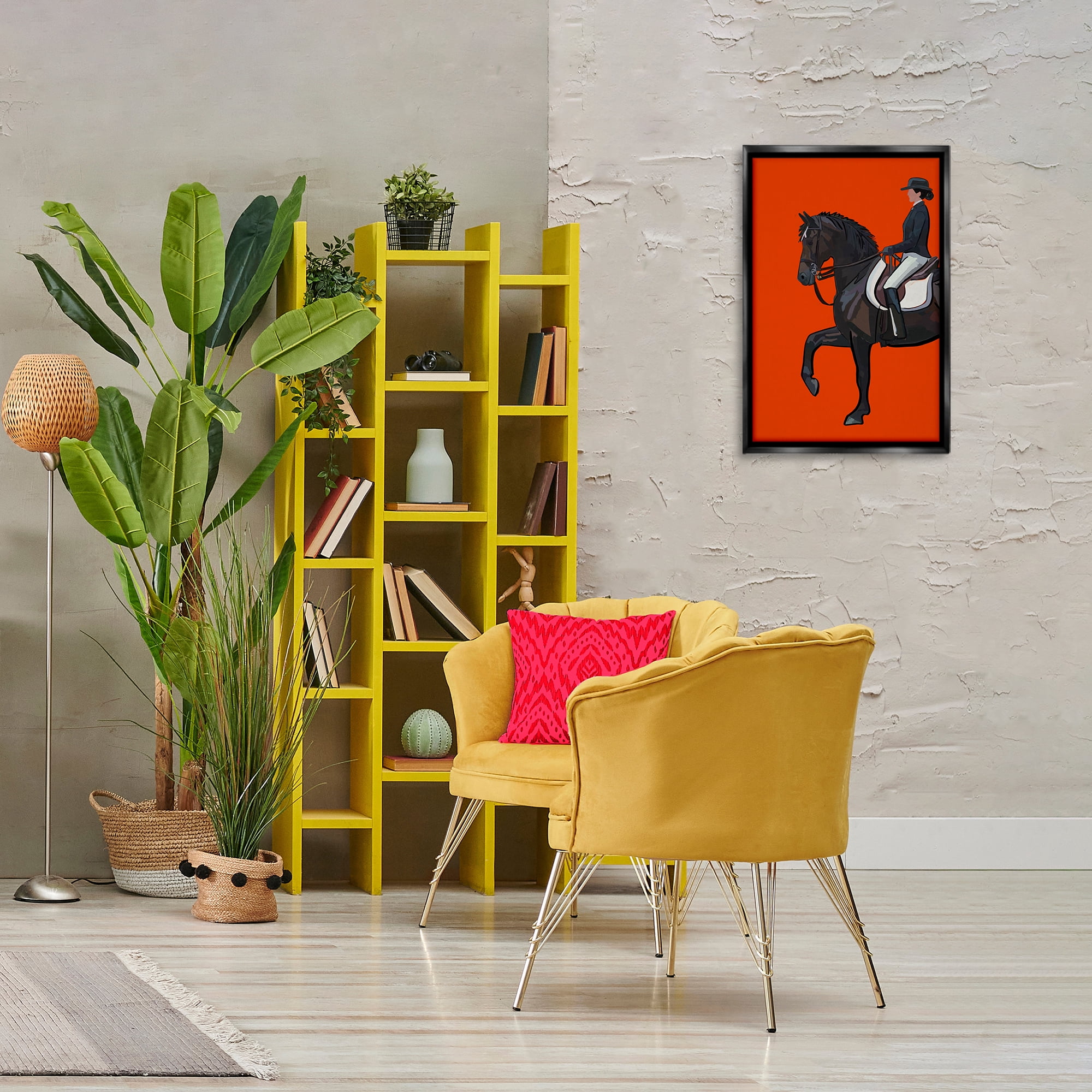 Stupell Industries Jockey & Horse on Orange Sports Painting Black Floater Framed Canvas Art Print Wall Art, 17 x 25