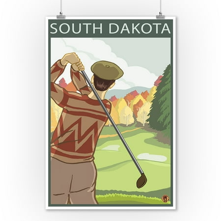Golfer Scene - South Dakota - LP Original Poster (9x12 Art Print, Wall Decor Travel