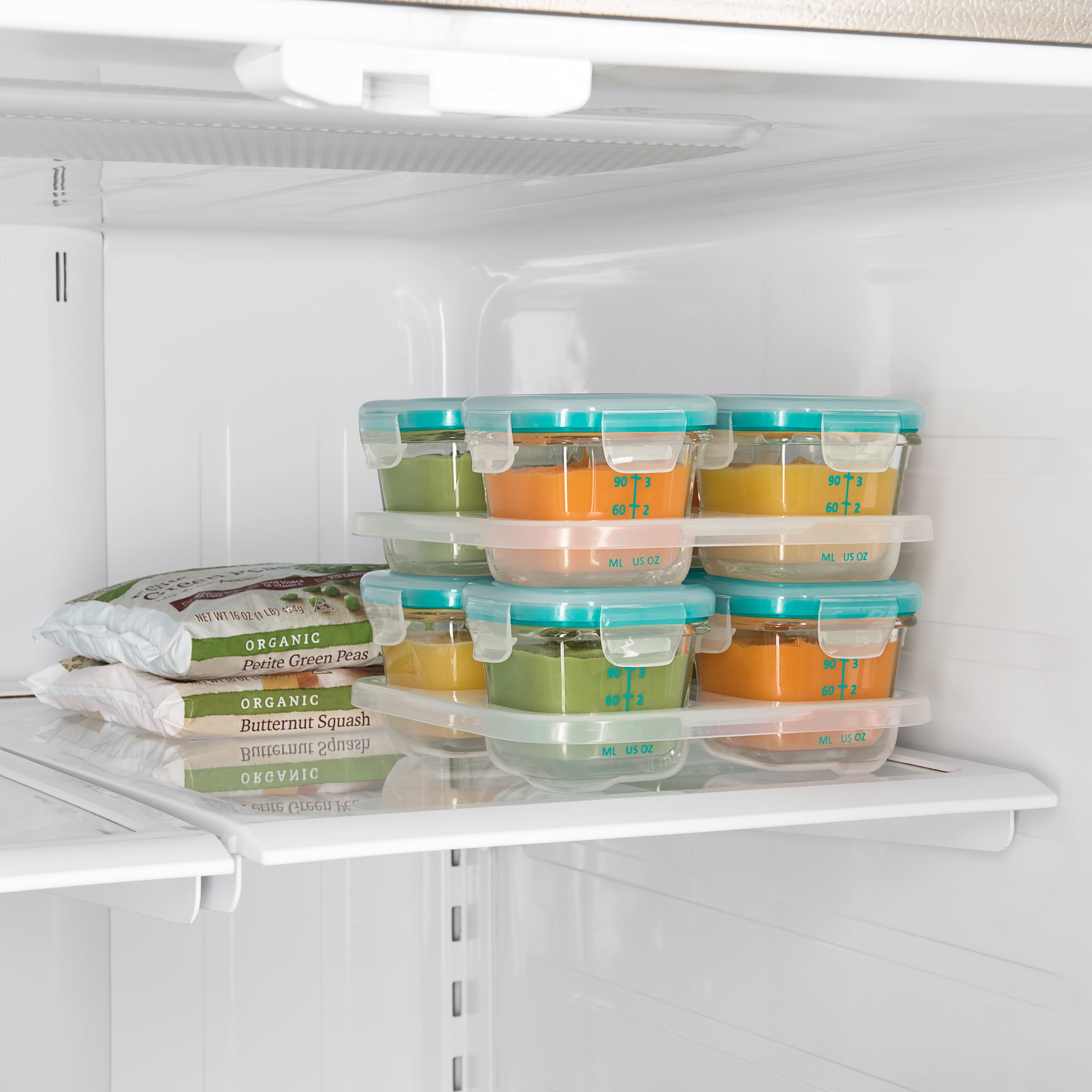OXO Tot Glass Baby Blocks Food Storage Containers, 4oz, Teal, 4-Pack, For Infants Ages 0-12 Months