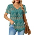 thumbnail image 2 of MOSHU T-shirts for Women Pleated Printed Short Sleeve Tunice Tops V Neck Summer Womens Shirts, 2 of 6