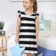 thumbnail image 4 of Fotbe Black And White Stripes Vestido de Dormir para Niñas de 3 a 10 Años, Mangas Cortas, Estilo Princesa, Pijama Camisón con Mangas Voladas-X-Large, 4 of 6
