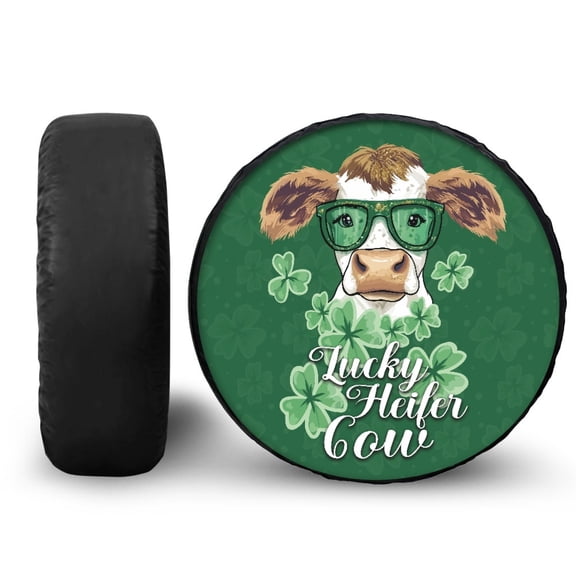 Yuyamidu Cow Tire Covers Green Leaf Spare Wheel Tire Cover Easy to Install Wheel Cover Protector Universal Fit for Trailer, RV, SUV, Truck, St. Patrick's Day Decor