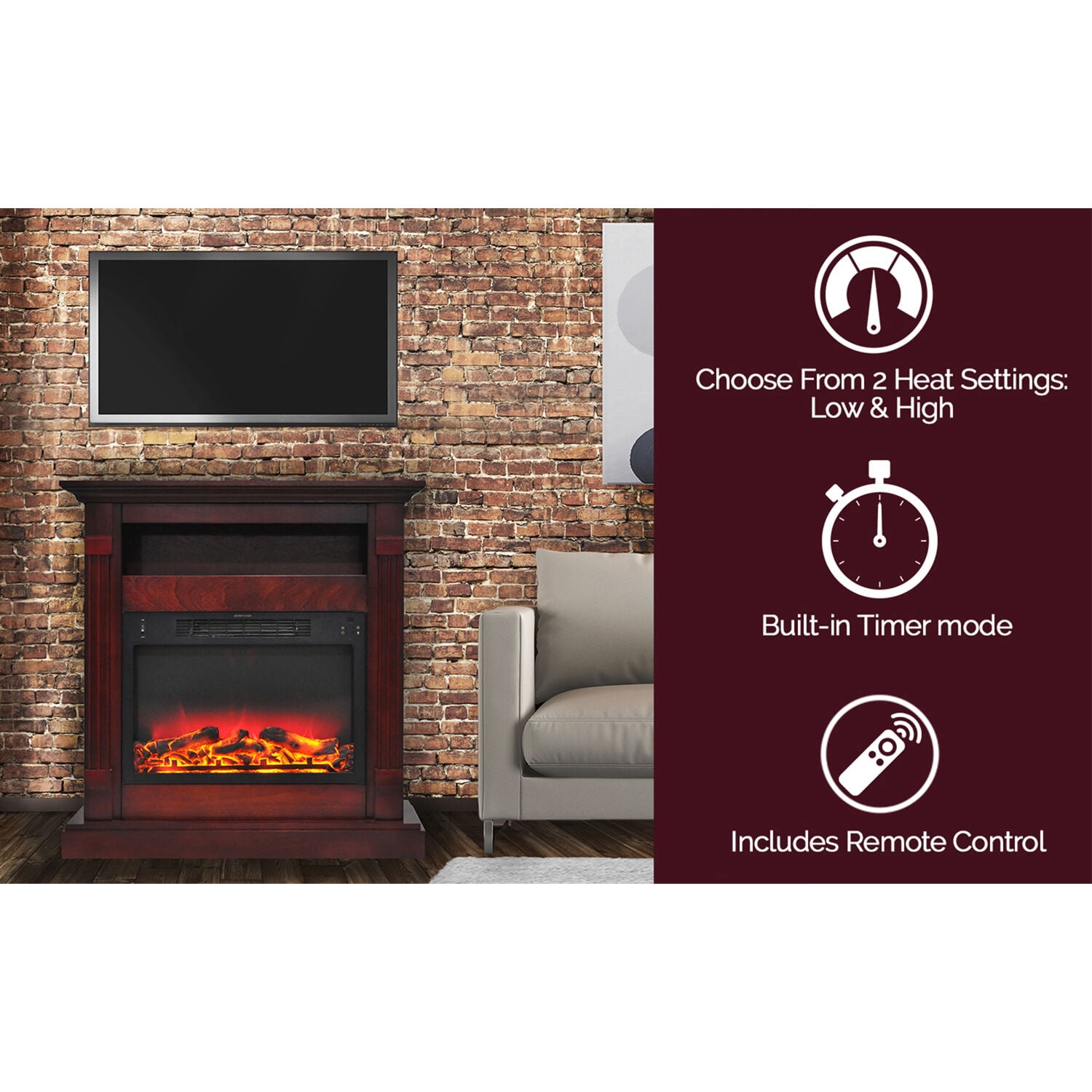 Cambridge Indoor Electric Fireplace Insert with Enhanced Faux Charred Log Display, Black Sansujyuku sansujyuku.com