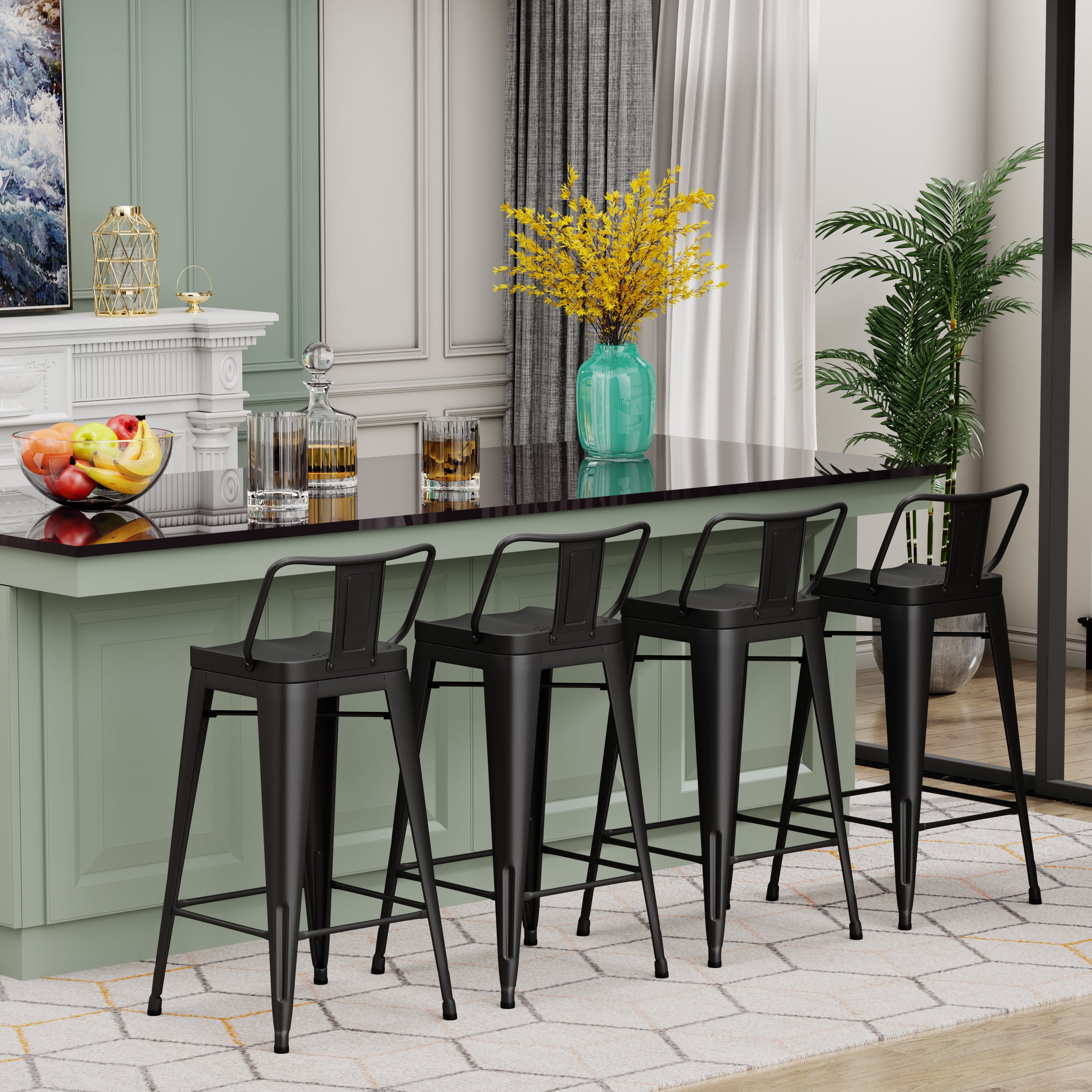 Apeaka Metal Bar Stools Set of 4 Counter Height Stools 30 Inchs Counter Stools with Backs