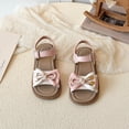 thumbnail image 2 of Girls Flat Sandals Open Toe Cute Bow Lightweight Thick Sole Soft Footbed Buckle Ankle Strap Princess Dress Shoes Pink 13.5 Little Kid, 2 of 7