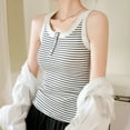 thumbnail image 3 of Ohufall Henley Tank Tops for Women Summer Casual Button Round Neck Sleeveless Cotton Shirts Fashion Stripe Printed Sling Undershirts, 3 of 5