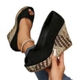 thumbnail image 4 of Miluxas Women's Peep Toe Wedge Heel Pumps, Suede Platform Wedges with Woven Heel, Elegant Peep-Toe Shoes for Work, Party, Wedding, formal & Casual Wear Black 6(37), 4 of 9