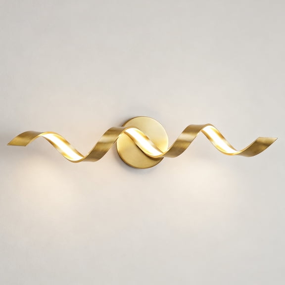LIGHTINN 24 inch Bathroom Lighting Fixture With Spiral Design, 15W Modern Dimmable LED Bathroom Vanity Light Over Mirror, 4000K Gold