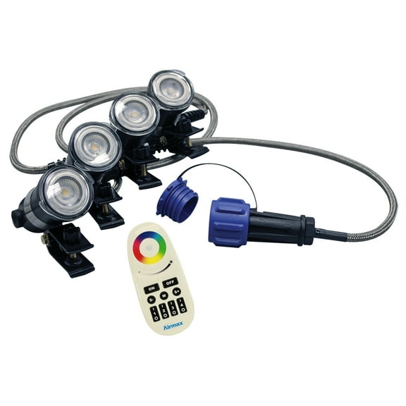 Airmax Color-Changing RGBW 4 LED Light Sets for EcoSeries & PondSeries Fountains w/PolyFlex Cord Protection, 200' Cord