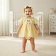 thumbnail image 2 of Adorable Yellow Cotton Romper Dress with Hat for Baby Girls, 2 of 4