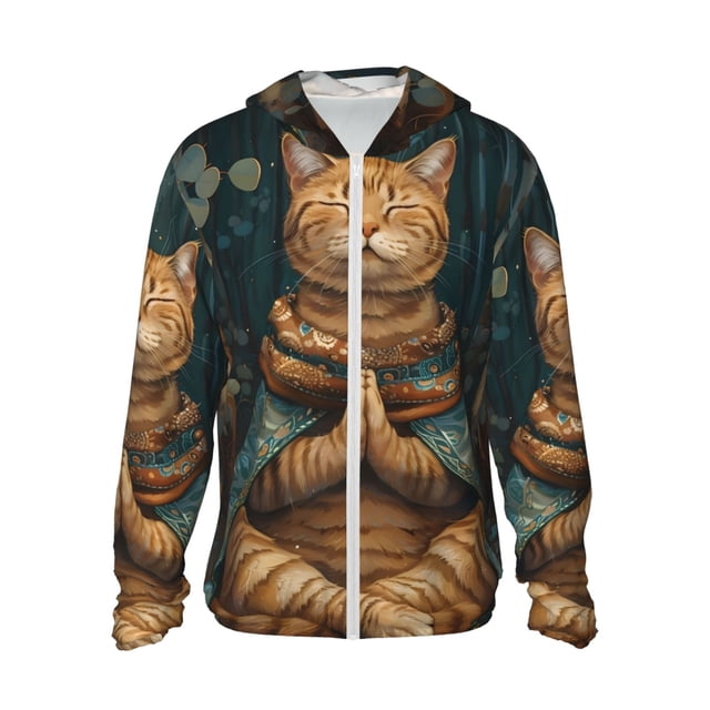 Fotbe Surreal Meditating Cat Chaqueta con Protección Solar UPF 50+ para Hombre y Mujer, Camisa con Capucha y Bolsillos-XX-Large