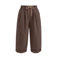thumbnail image 7 of Women's Cotton Casual Capris with Drawstring Elastic Waist, Loose Fit Pockets for Women, Cropped Pants for Women Summer Lounge Beach, Capri Pants for Women | UKHCCC,Brown S, 7 of 7