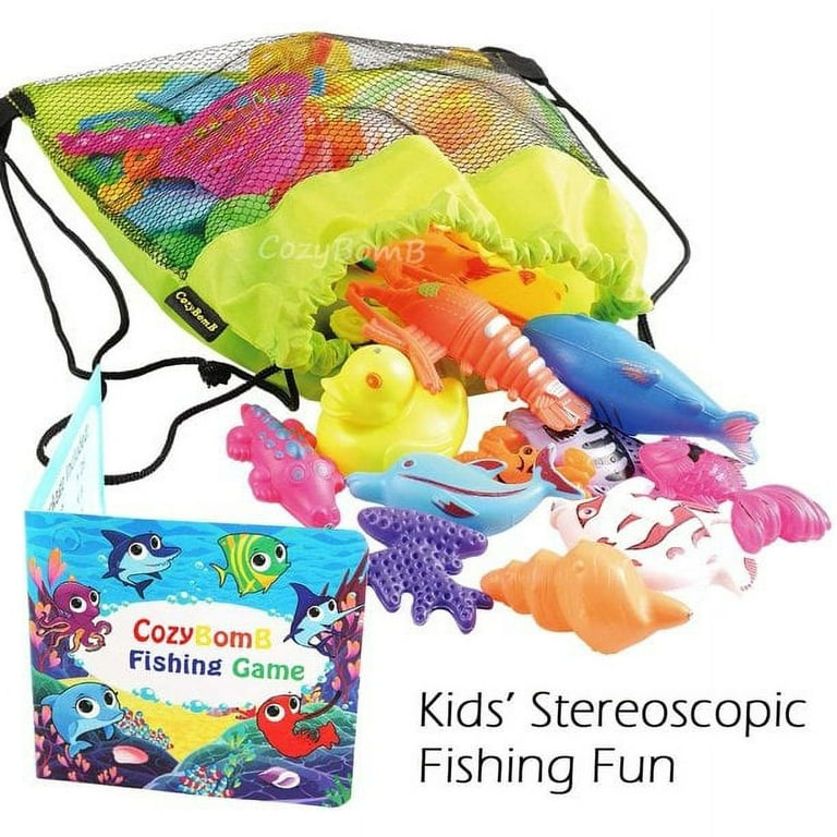 Kids Magnetic Fishing Pool Toys Game - Water Table Bathtub Party Toy with Pole Rod Net Floating Fish Toddler Color Ocean Animals
