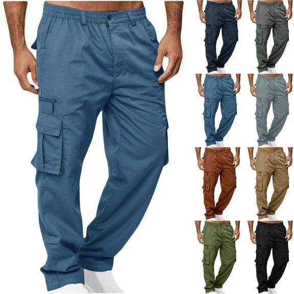 LONKITO Cargo Pants for Men, Lightweight Multi Pockets Outdoor Hiking Pants Elastic Waist Straight Leg Work Pants, Size XL