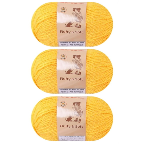 3-Pack Fluffy Wool Yarn by Yonkey Monkey. Lightweight and Soft. Knitting Crochet DIY Art Crafts (Yellow 003)