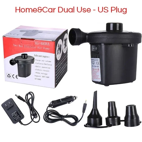 Dual Power Electric Air Pump, 480L/Min High Volume Fast Inflator And Deflator With AC Outlet & 12V Car Adapter, For Air Mattress, Pool Toys, Inflatable Boat, Paddle Board, Home Camping Travel,Black