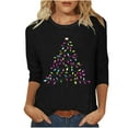 thumbnail image 2 of Mifsaly Plus Size Christmas Shirt for Women 3/4 Sleeve Xmas Red Wine Cup Print T-Shirt Festival Loose Fit Tops Holiday Party Gifts Blouse, 2 of 5