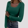 thumbnail image 2 of JGGSPWM Womens Long Sleeve Scoop Neck Ribbed Knit Fitted Casual Tops Tee Slim Basic Shirts Soft Breathable Layer Top Green M, 2 of 7