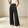 thumbnail image 4 of Bloomae Women's Casual Wide Leg Pants Smocked Elastic High Waist Chic Button Decoration Palazzo Lounge Trousers Loose Comfy Work Business Pants with Pockets, 4 of 5