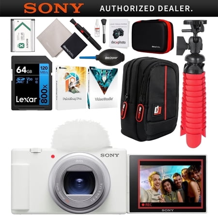 Sony ZV-1 II Vlog Camera 4K Video & 20.1MP for Content Creators and Vloggers White ZV-1M2/W Bundle w/ Deco Gear Case + 64GB Card + Grip/Tripod 2 in 1 + Software & Accessories |Official Sony Partner|