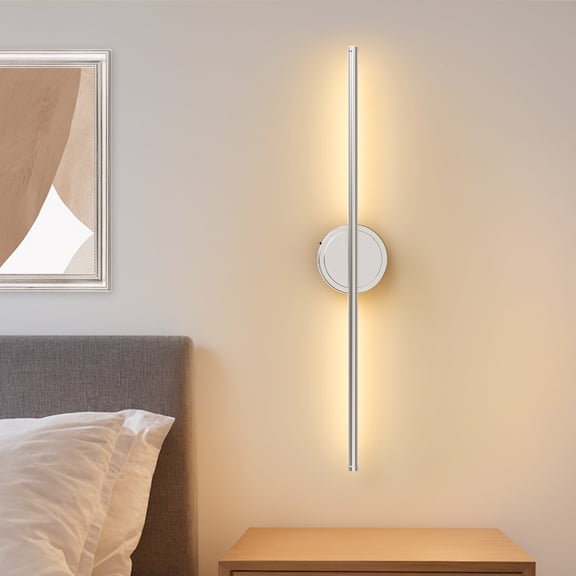 LOHASLED 27.6in 2-Pack LED Wall Sconce with Remote Control, 6000mAh Rechargeable, Chrome Finish, Touch Dimming, 3000K Warm Light for Living Room, Bedroom, Hallway
