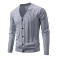 thumbnail image 7 of RYDCOT Men's Cardigan Sweater Knit Solid Color Long Sleeved V Neck Jacquard Buttons Cardigan Gray M(M), 7 of 7