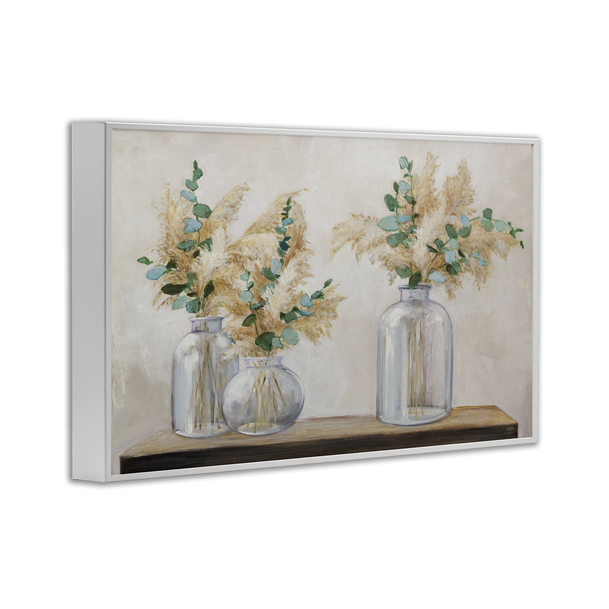 Stupell Industries Pampas & Eucalyptus Botanical & Floral Painting White Framed Art Print Wall Art, 18 x 12