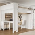 thumbnail image 4 of Harper & Bright Designs Queen Size Loft Bed with Wardrobe and Desk, Queen Solid Wood Loft Bed with Storage Shelves USB Charging Station, White, 4 of 12