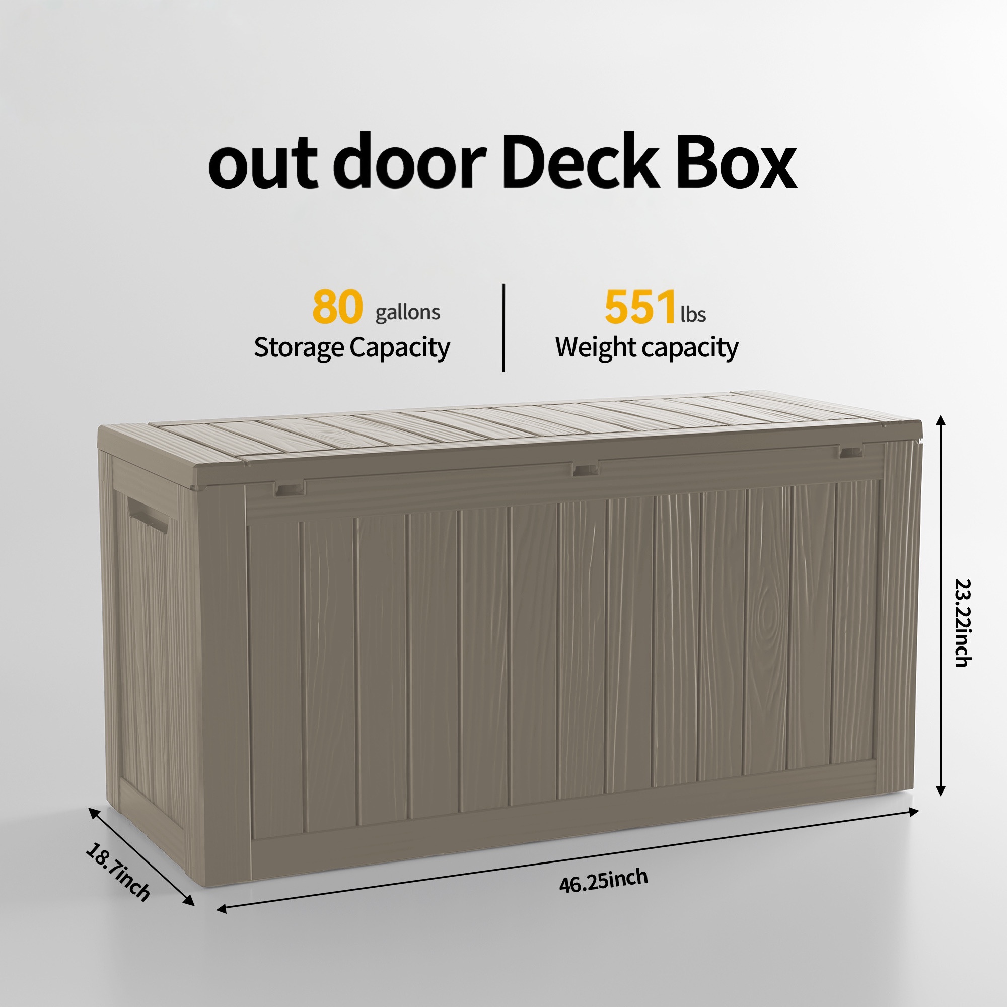 Patio Casual 80 Gallon Lockable Resin Deck Box, Waterproof & Outdoor Storage Box for Outdoor Cushion Storage and Outdoor Delivery Storage, Stylish Outdoor Bench,Light coffee