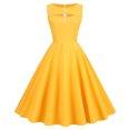 thumbnail image 4 of QLEICOM 1950's Dresses for Women Vintage, Sleeveless Hollow Mid-Length Dress, Formal Stretch Slim High Waist Swing Dress, Audrey Hepburn Style Party Dresses Gold S, 4 of 4