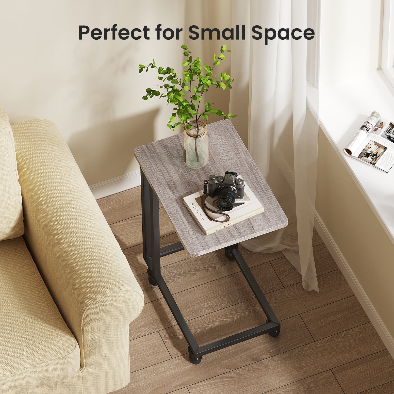EDX C-Shaped End Table, Small Side Table for Couch, Sofa Table with Metal Frame for Living Room, Bedroom, Bedside, Gray