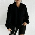 thumbnail image 2 of Fleece Quarter Zip Pullover Women Cable Knit Cozy Fuzzy Sherpa Sweater Oversized Long Sleeve Soft Half Zip Sweatshirt Black XL, 2 of 7