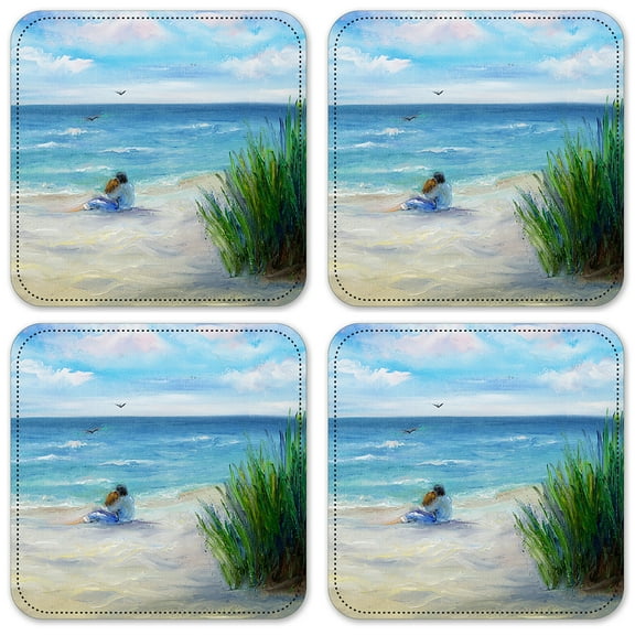 Vinyl Drink Coasters - Set of 4 - Lovers on the Beach