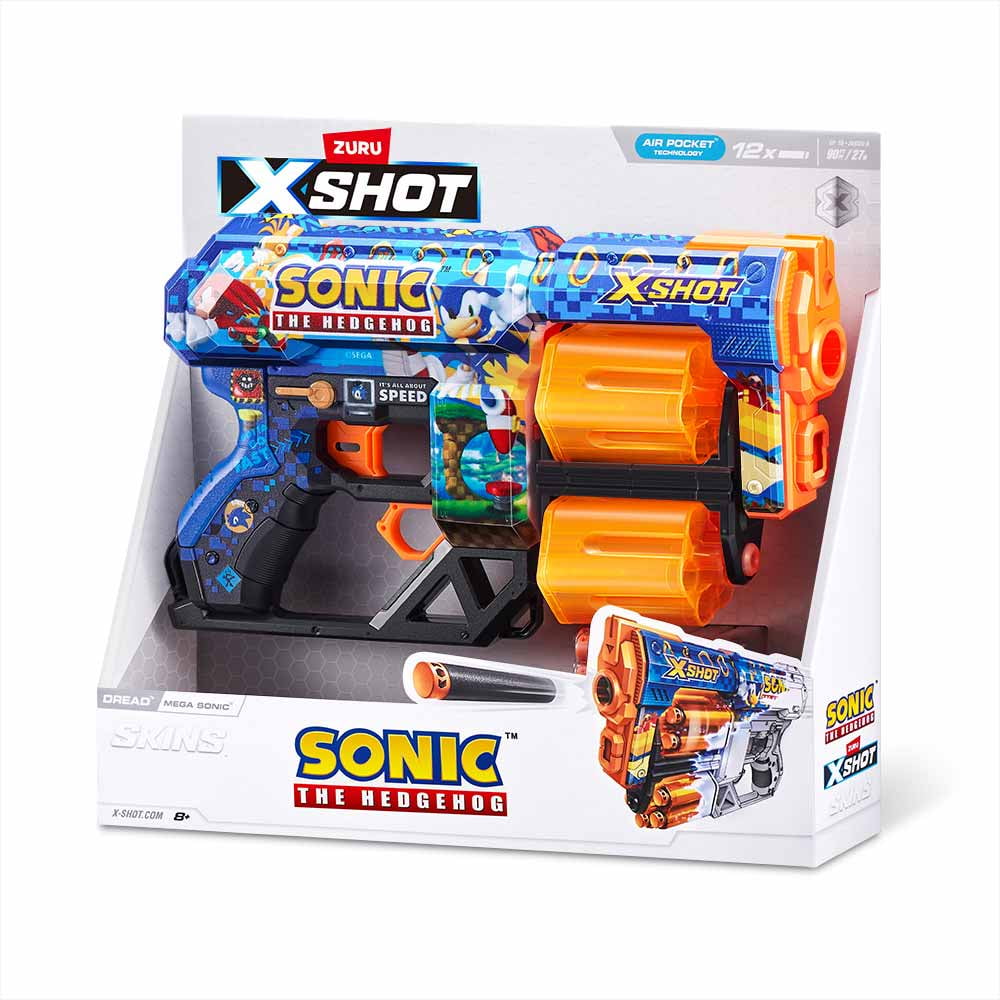 XSHOT Skins Dread Blaster - Mega Sonic Skin (12 Darts) by ZURU, Outdoor Toys for Ages 8+