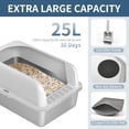 thumbnail image 5 of Stainless Steel Cat Litter Box with Lid High Wall Sides Enclosure, Non-Sticky, Anti-Leakage, Easy Cleaning, with Cat Mat & Metal Scoop, 19.6" L x 14" W x 12" H, 5 of 7