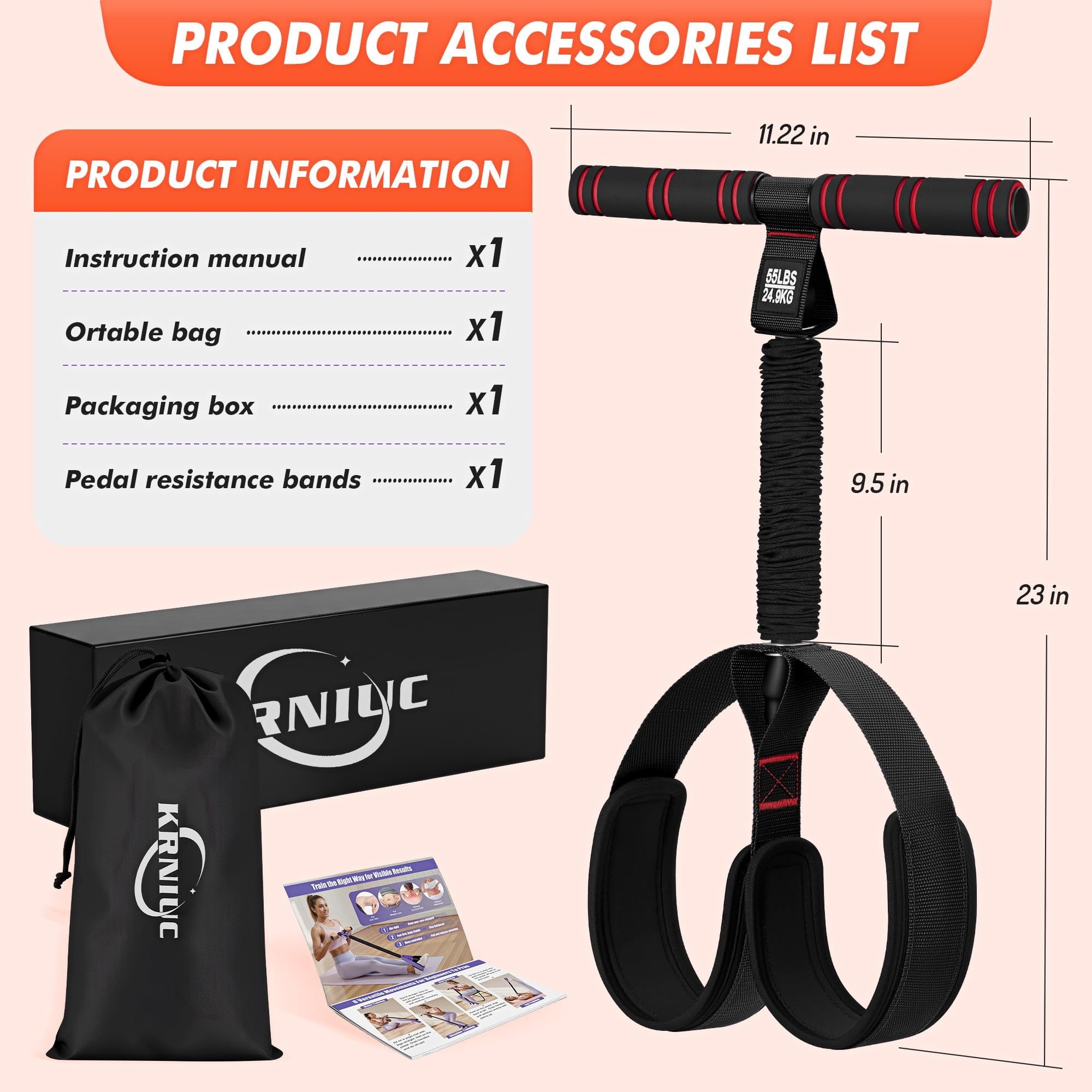 Pedal Resistance Band with Handle | Upgraded 55LBS Exercise Resistance Bands for Core, Abs, Legs, Glutes, Arms, Strength, Physical Therapy, Pilates, Sit Up Workout Equipment for Women Home Gym