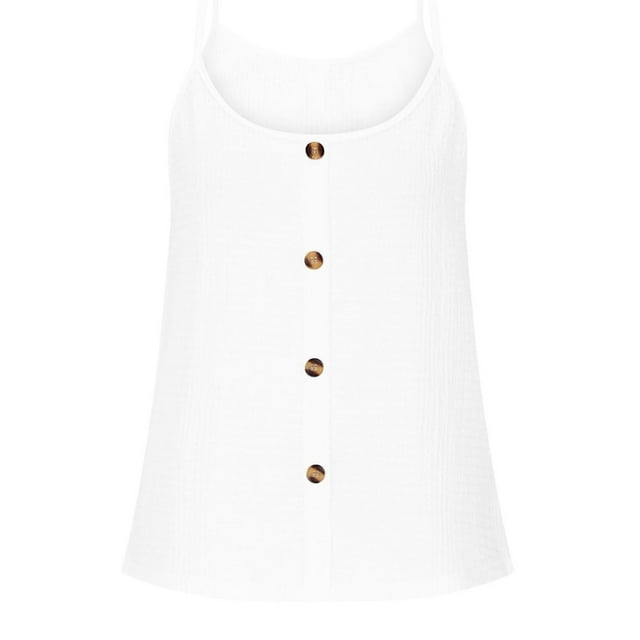 Chbgutlmr Camisole Tops for Women Spaghetti Strap Button Front Crew Neck Loose Casual Sleeveless Blouses